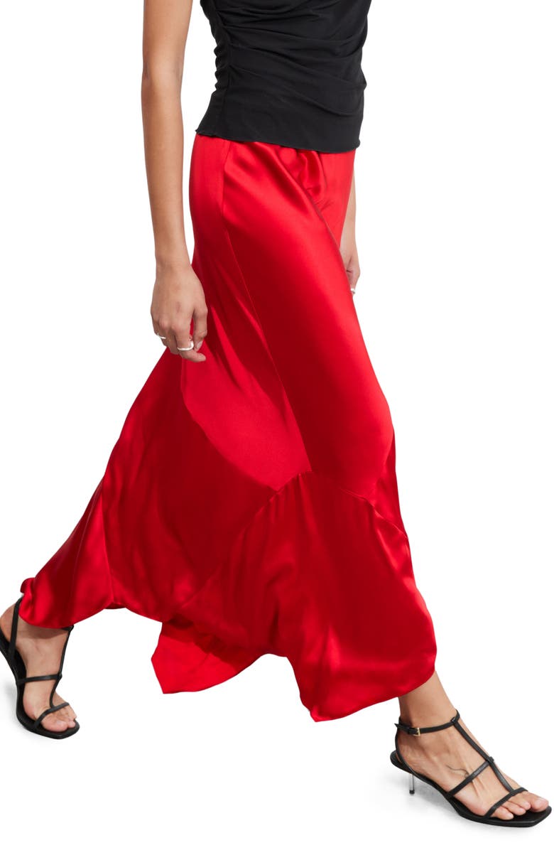 & Other Stories Asymmetric Hem Satin Midi Skirt, Alternate, color,