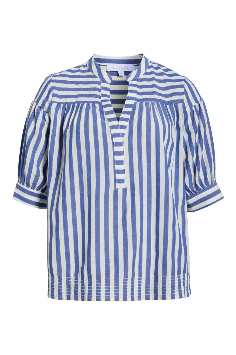Catana Stripe Split Neck Top, Alternate, color, BLUE-STRIPE