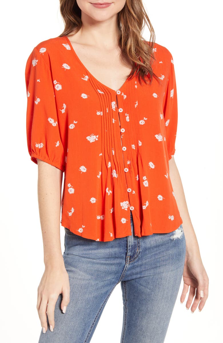 Lucky Brand V-Neck Pintuck Top, Main, color, 