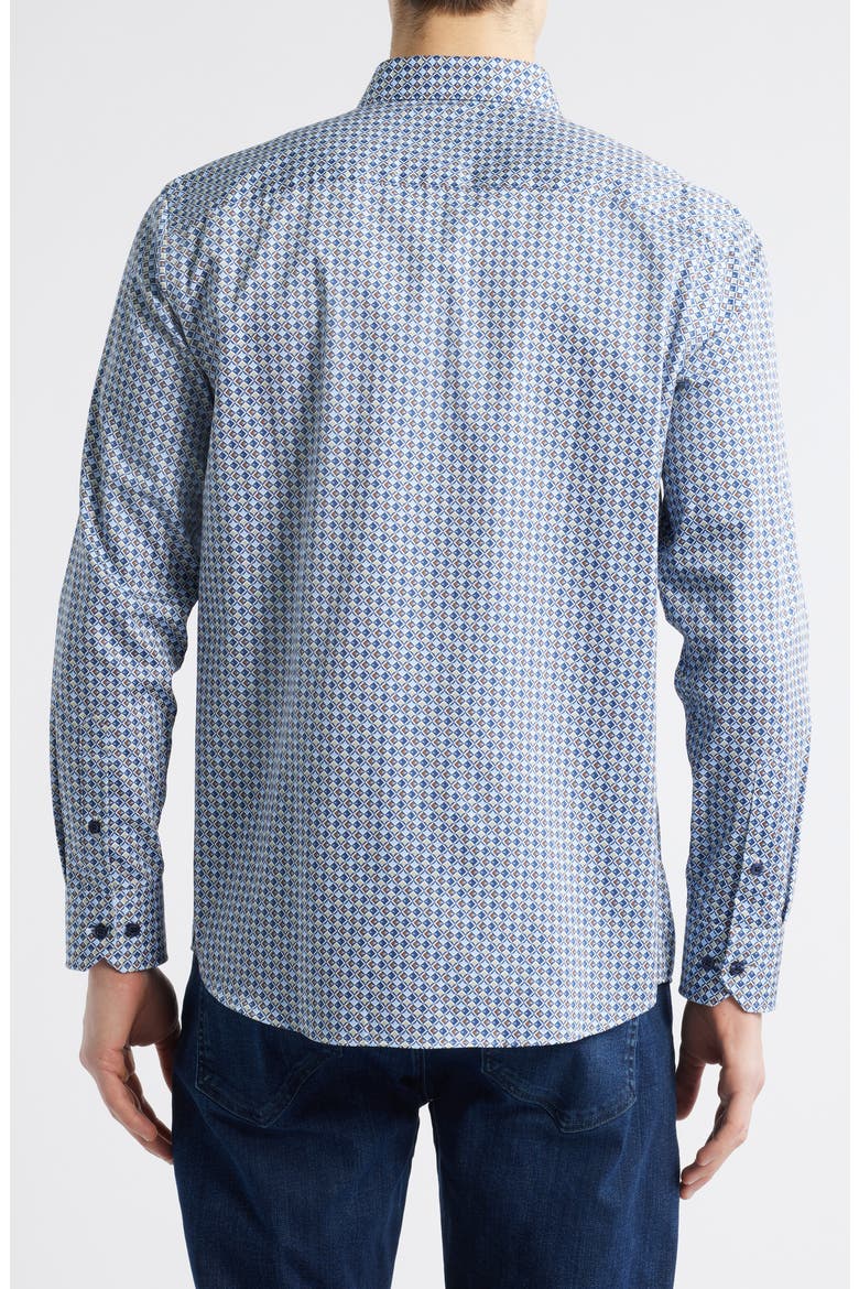 Wavy Diamond Print Cotton Button-Up Shirt, Alternate, color, BLUE/ BROWN