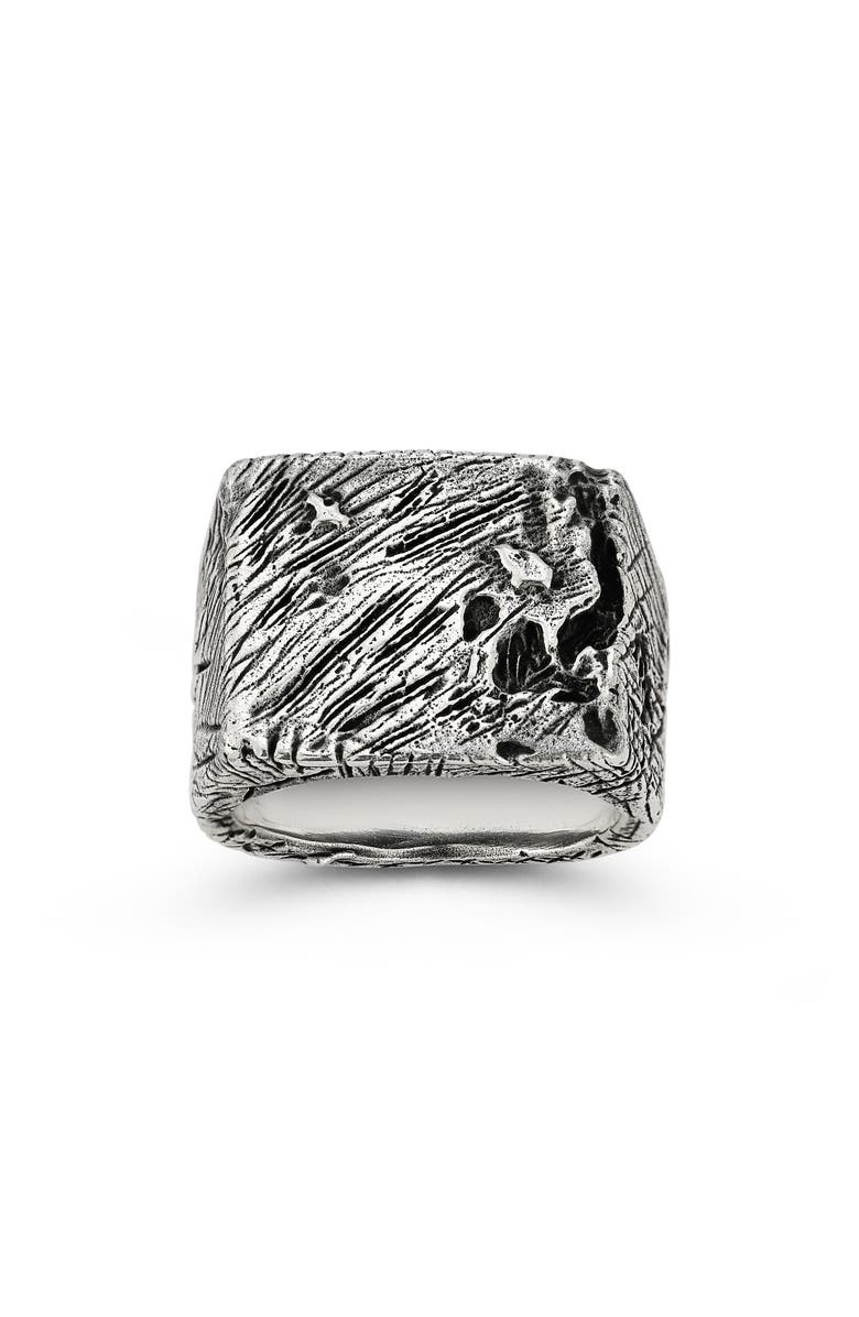 Yield of Men Sterling Silver Tree Bark Signet Ring, Alternate, color, Silver
