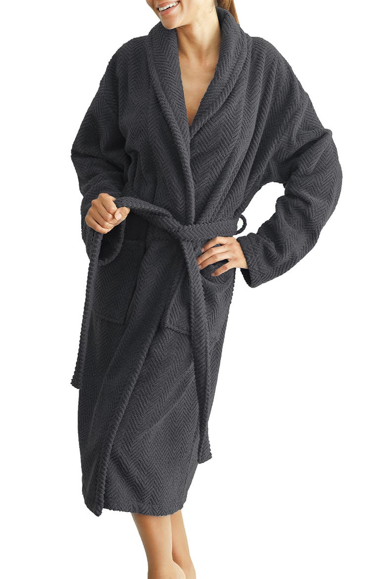 Unisex Herringbone Weave Bathrobe, Main, color, GRAY