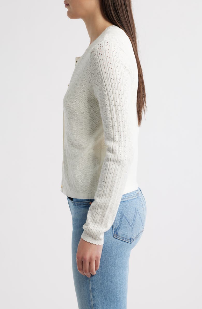 Elie Tahari The Steele Mixed Pointelle Cardigan, Alternate, color, Ivory