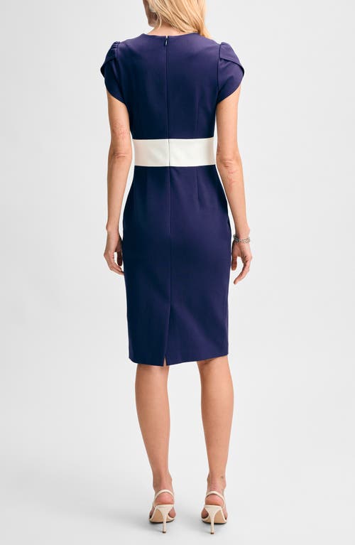 Isaac Mizrahi New York Ponte Tulip Sleeve Sheath Dress In Navy/white