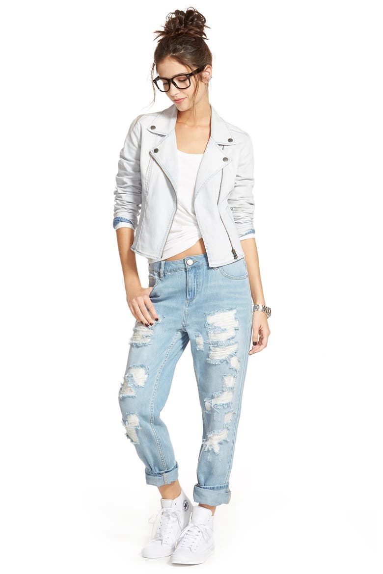Frenchi® Denim Moto Jacket, Alternate, color, SMOKEY BLUE