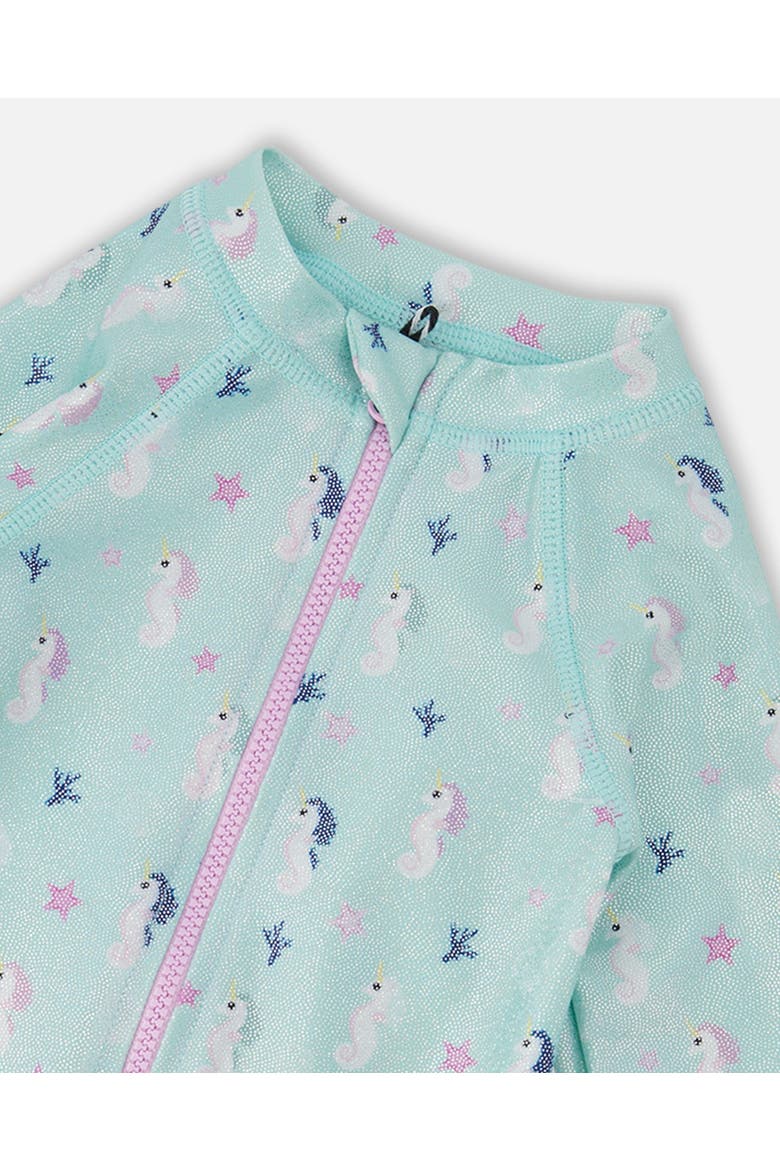 One-Piece Long Sleeve Seahorse Rashguard, Alternate, color, Blue Seahorse Print