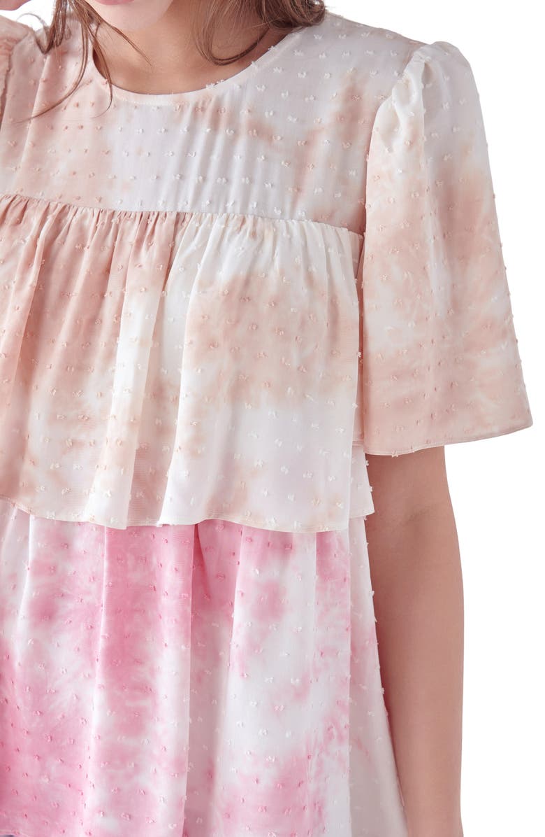 Free the Roses Tie Dye Swiss Dot Tiered Dress, Alternate, color, Pink Multi