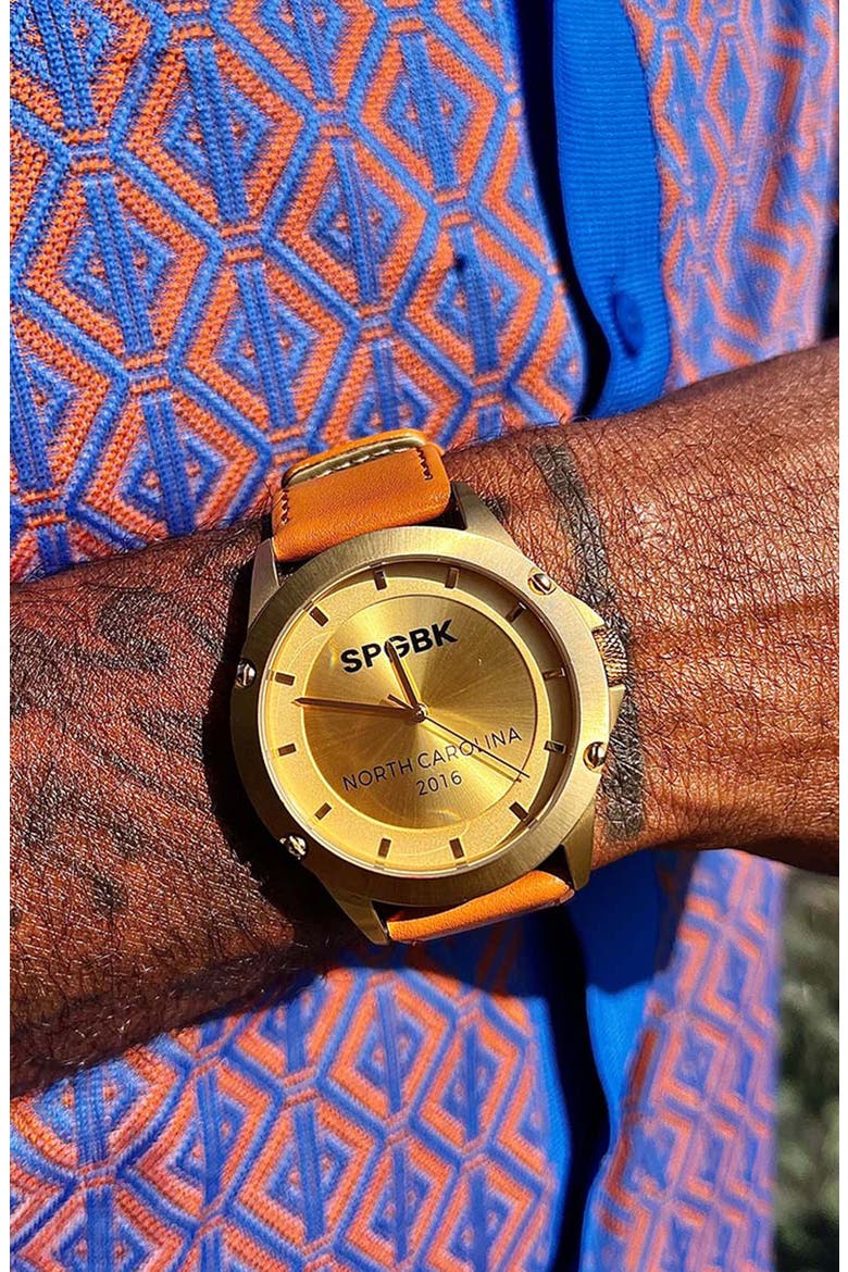 Ferguson Leather Strap Watch, 44mm, Alternate, color, GOLD