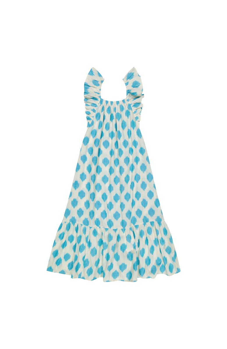 Mer St. Barth Eva Women's Ruffle Sundress Cream Aqua Ikat, Alternate, color, 