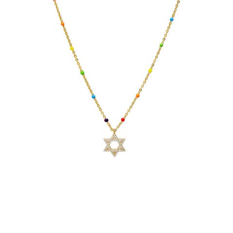 Pave Star Of David Multi Color Beaded Necklace