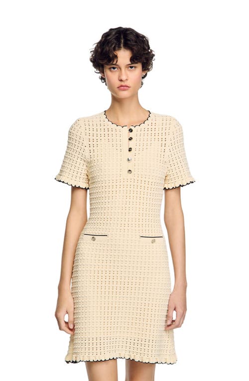 Sandro Open Knit Mini Dress In Vanilla