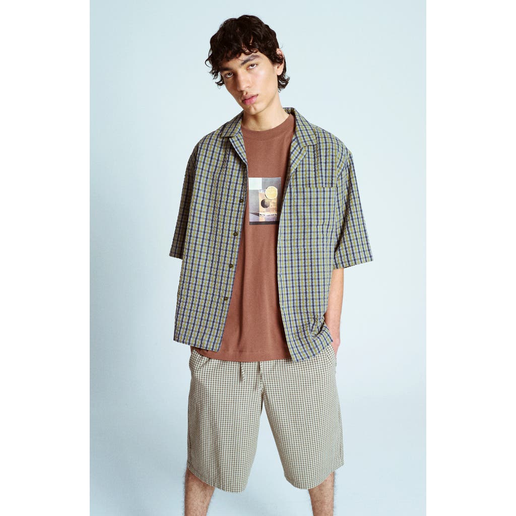 Topman Plaid Cotton Seersucker Button-up Shirt In Multi