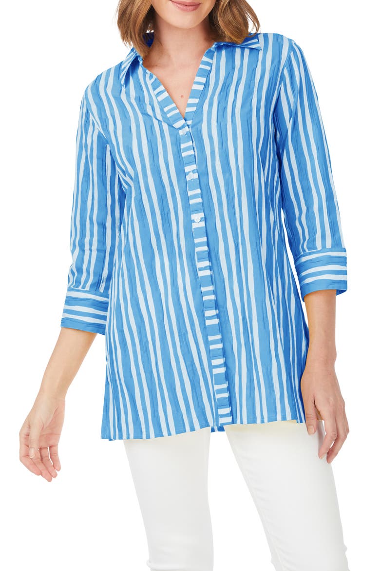 Pamela Crinkle Beach Stripe Blouse, Main, color, BLUE BREEZ