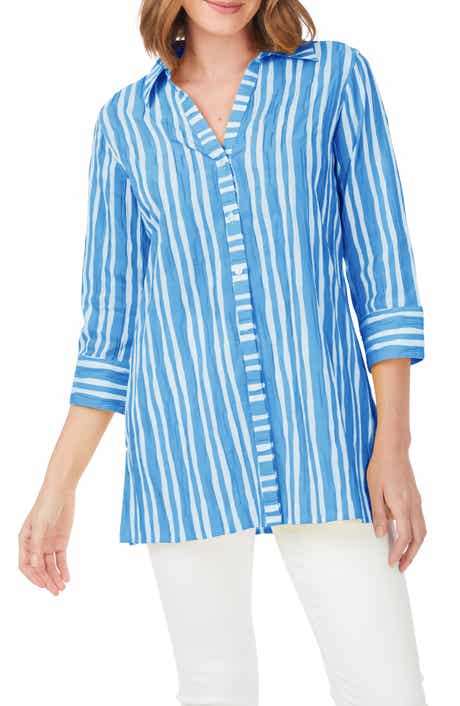 Foxcroft Pamela Crinkle Beach Stripe Blouse