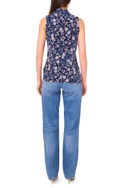 Vince Camuto Floral Surplice V-neck Sleeveless Jersey Top In Blue