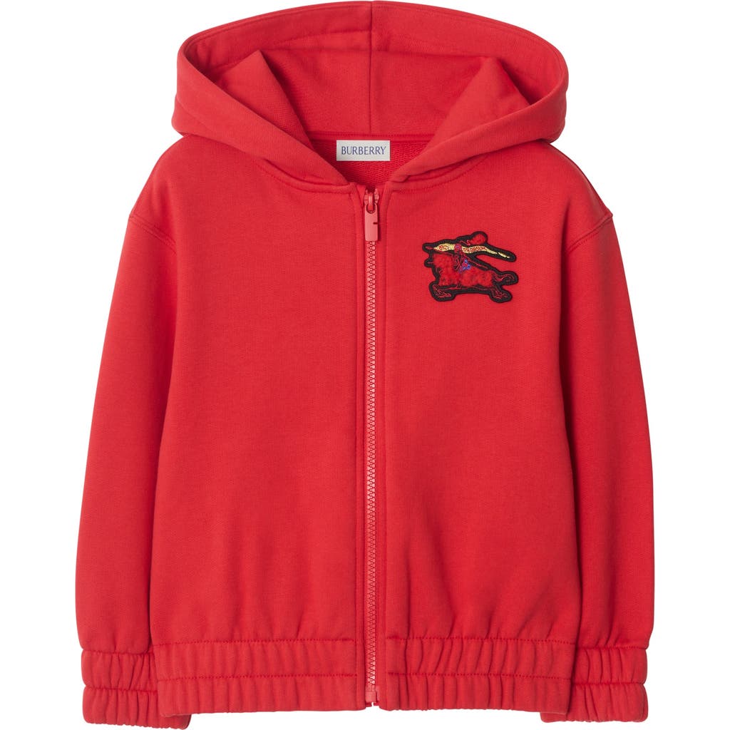 Burberry Ekd Cotton Zip Hoodie In Red