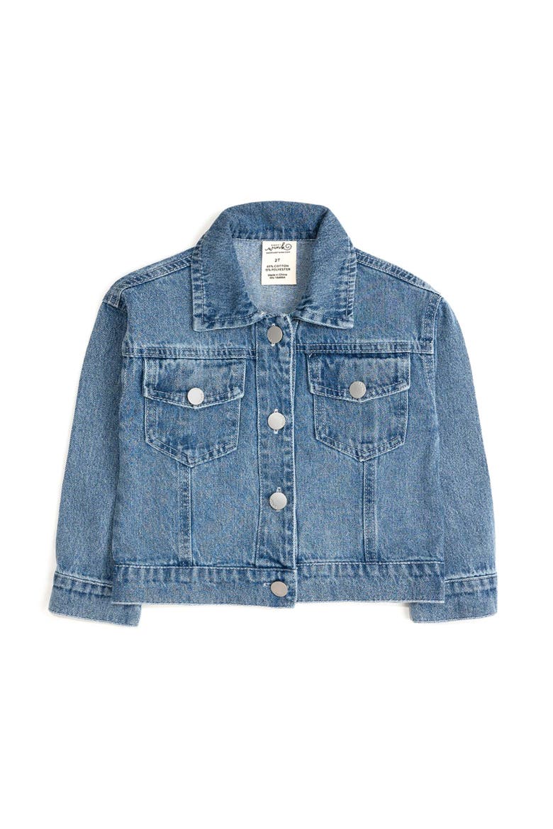 Blue Plaid Bow Patch Denim Jacket, Alternate, color, Denim