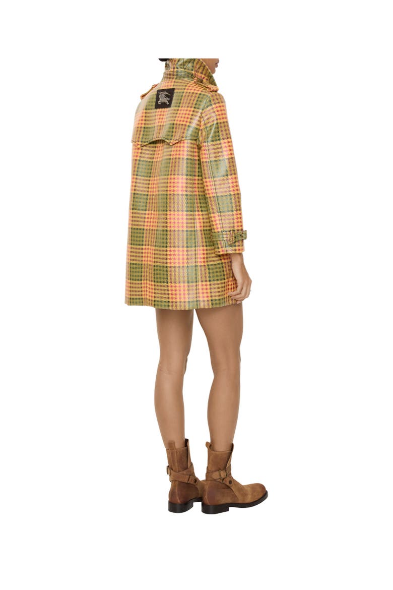 Short Check Coated Raffia-effect Summerside Trench Coat, Alternate, color, CHROME YLW/ POMEGRNTE