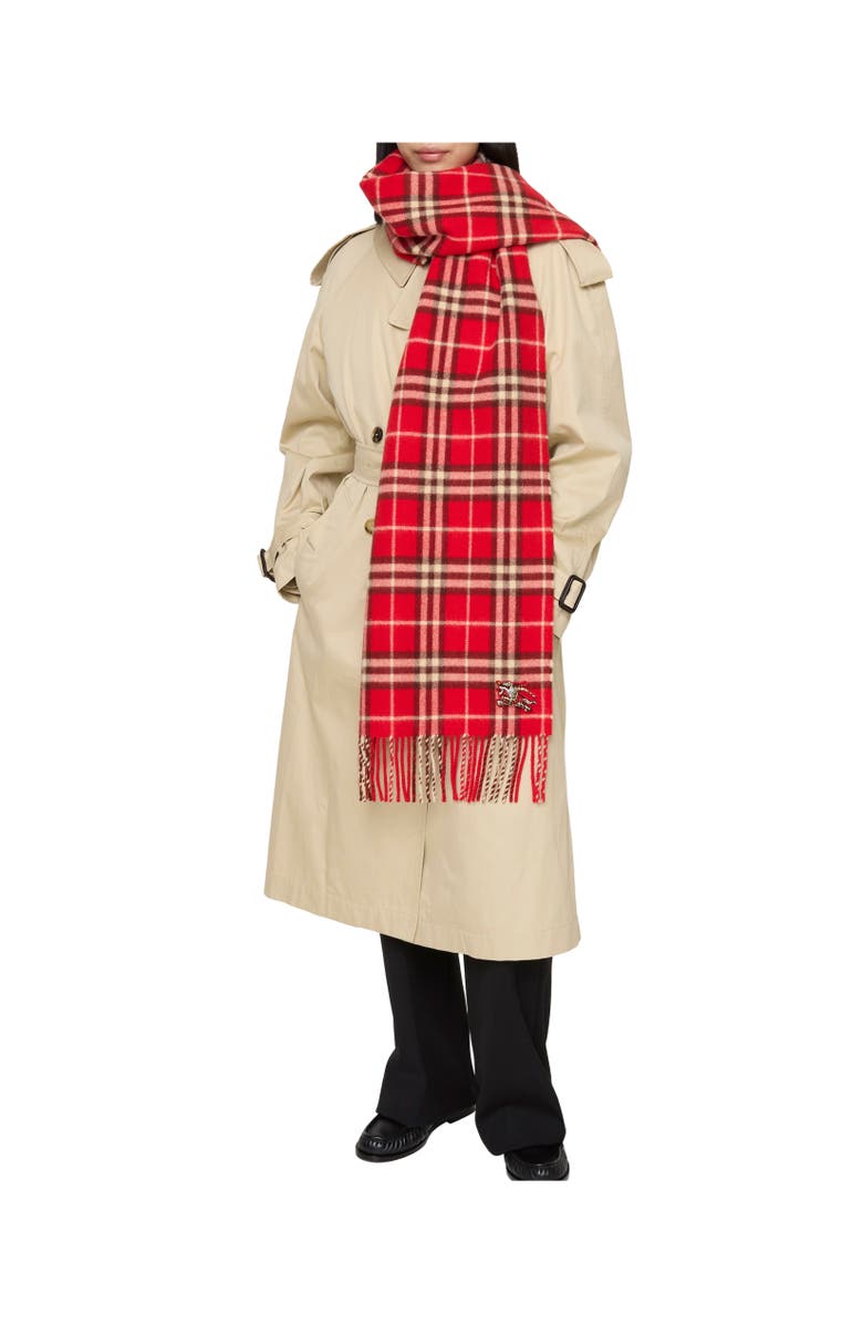 Burberry Check Cashmere Scarf, Alternate, color, Crayon Red