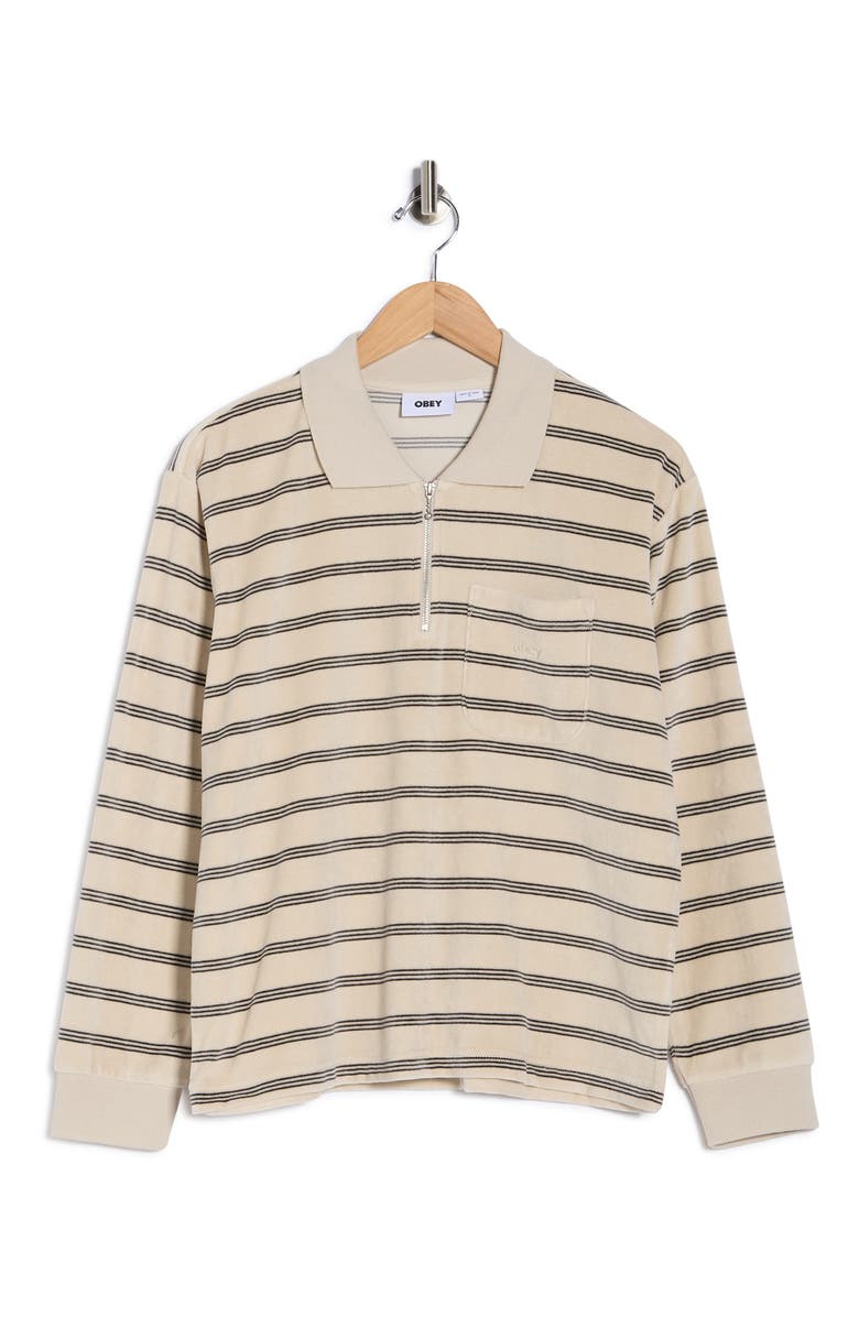 Obey Laurel Stripe Long Sleeve Polo, Main, color, Cement Multi