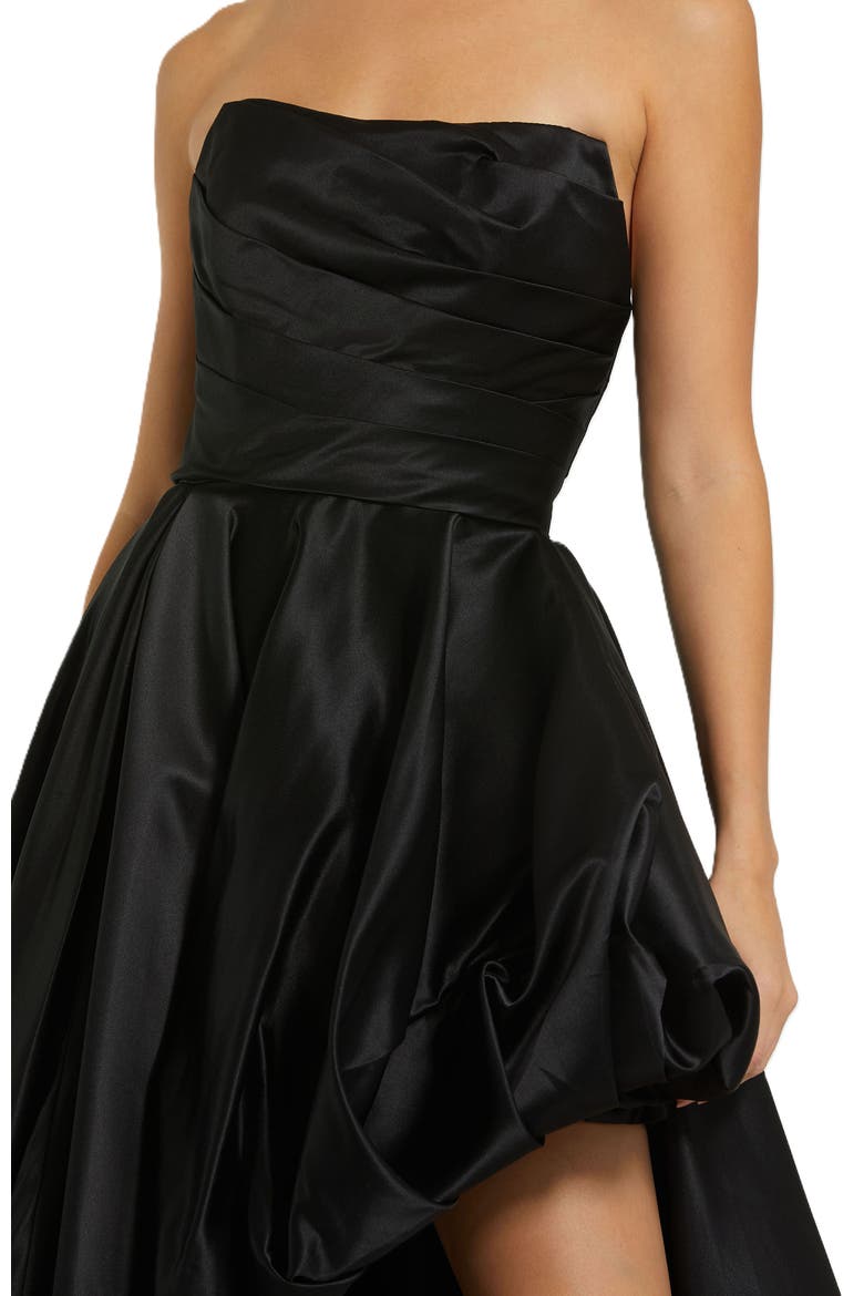 Asymmetrical High Low Strapless Ruched Gown, Alternate, color, Black