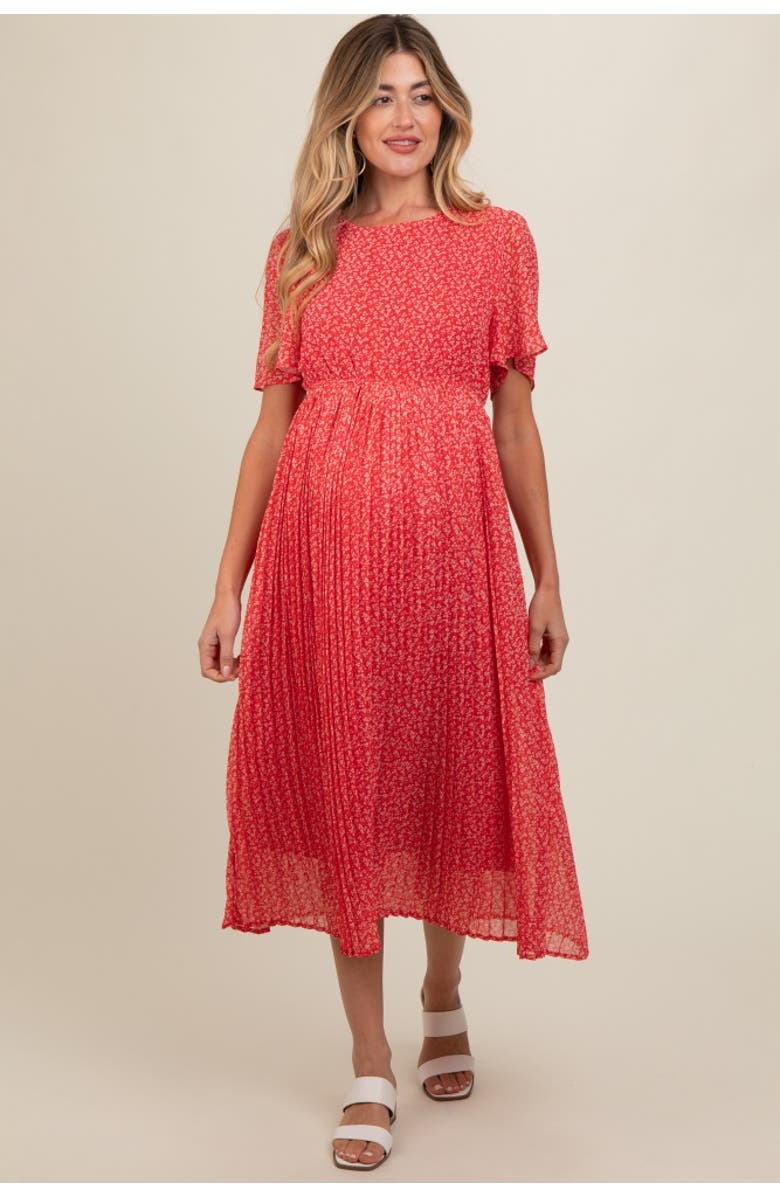 PinkBlush Floral Pleated Midi Dress, Alternate, color, 