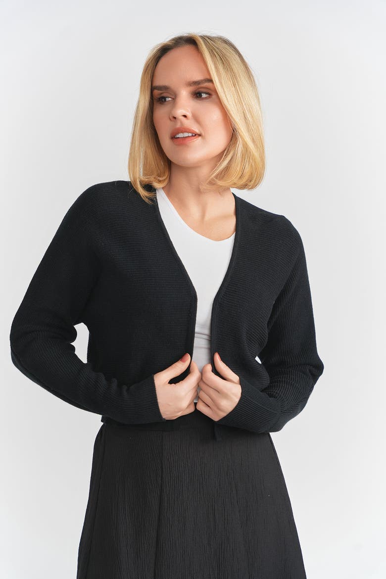 Parallel Line Textured Stripe Cropped Knit Cardigan, Alternate, color, Black