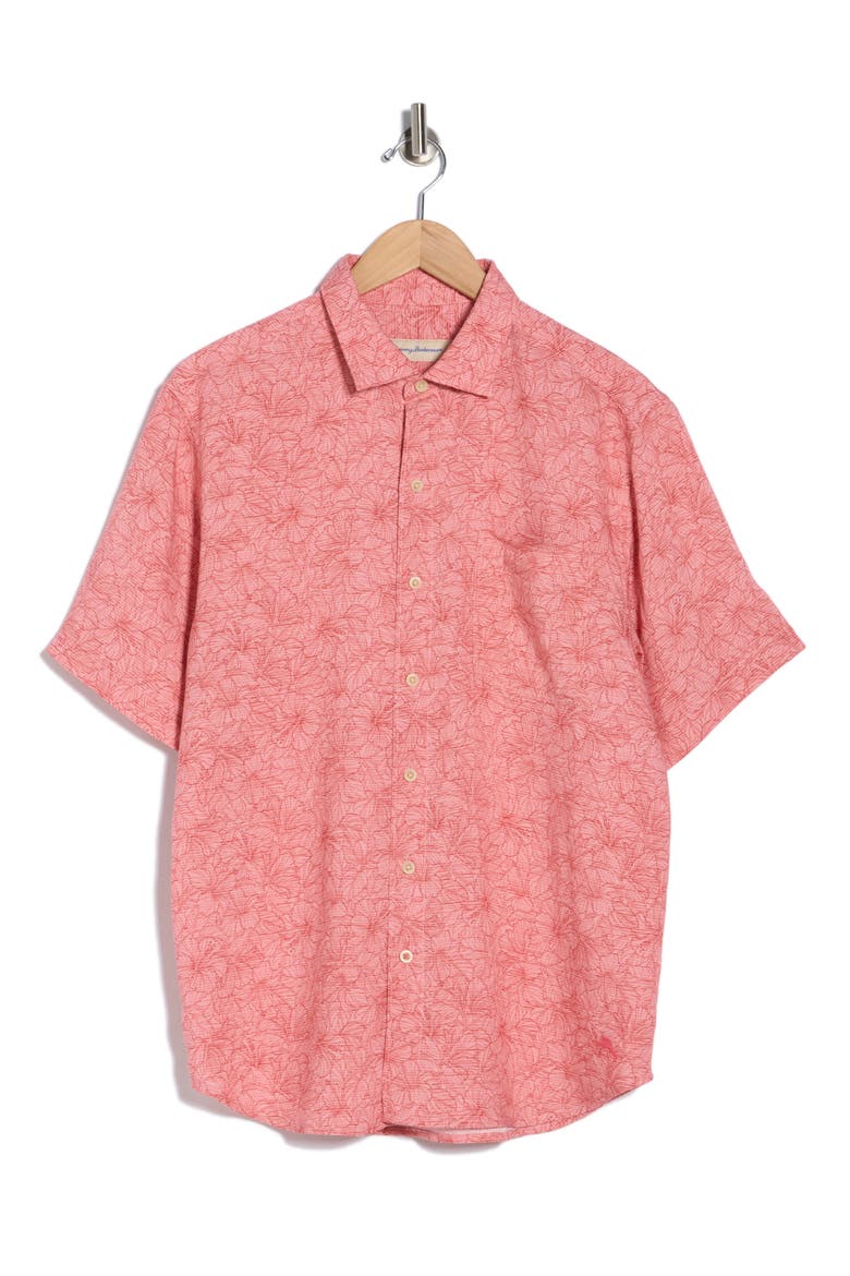 Etched Hibiscus Short Sleeve Button-Up Shirt, Alternate, color, CLARETE