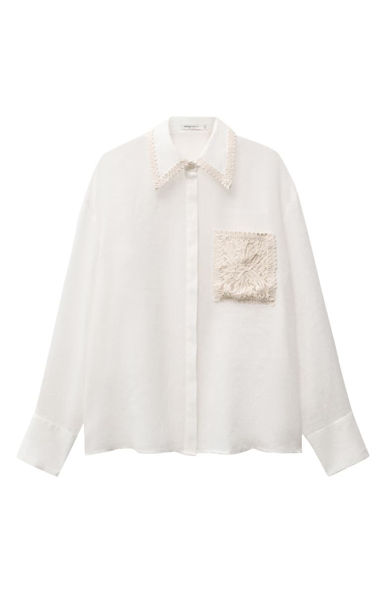 MANGO Embroidered Pocket Long Sleeve Woven Shirt, Alternate, color, 