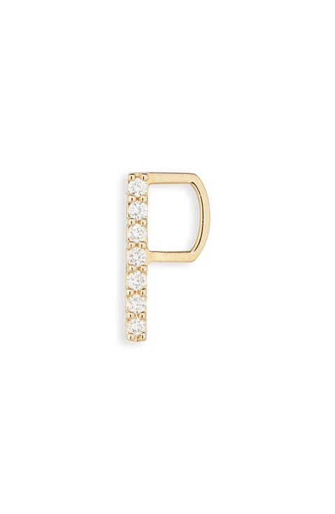 14K Gold Diamond Initial Single Stud Earring