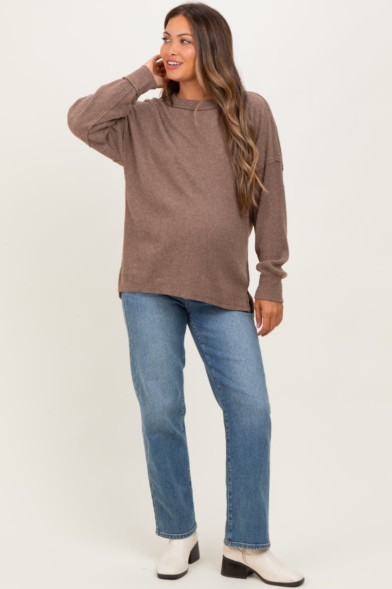 Mocha Long Sleeve Maternity Top, Alternate, color, Mocha