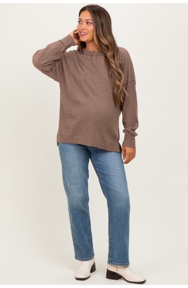 PinkBlush Mocha Long Sleeve Maternity Top, Alternate, color, Mocha