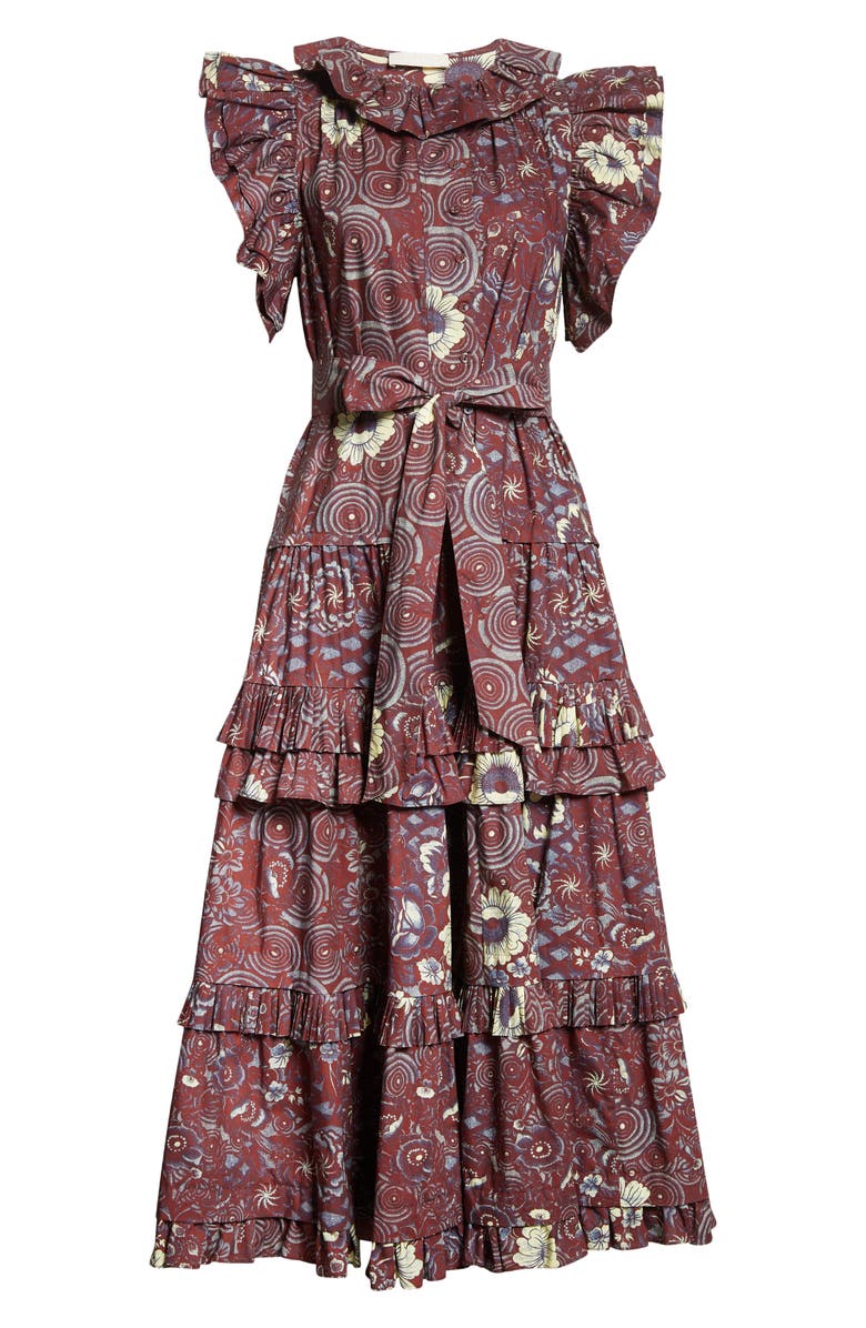 Ulla Johnson Elsie Floral Print Ruffle Tiered Button-Up Dress, Alternate, color,
