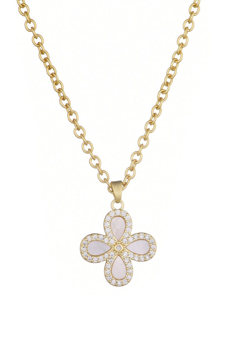 Mother of Pearl Clover Pendant Necklace, Main, color, WHITE