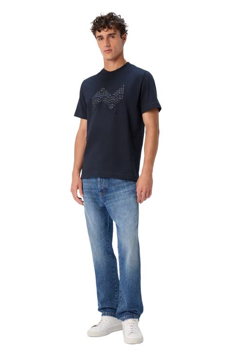 Short Sleeve T-shirt With Geometric Zigzag Insert And Logo