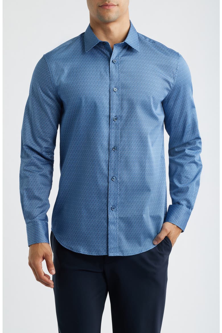 Julian Shaped Fit Cotton Button-Up Shirt, Main, color, NAVY