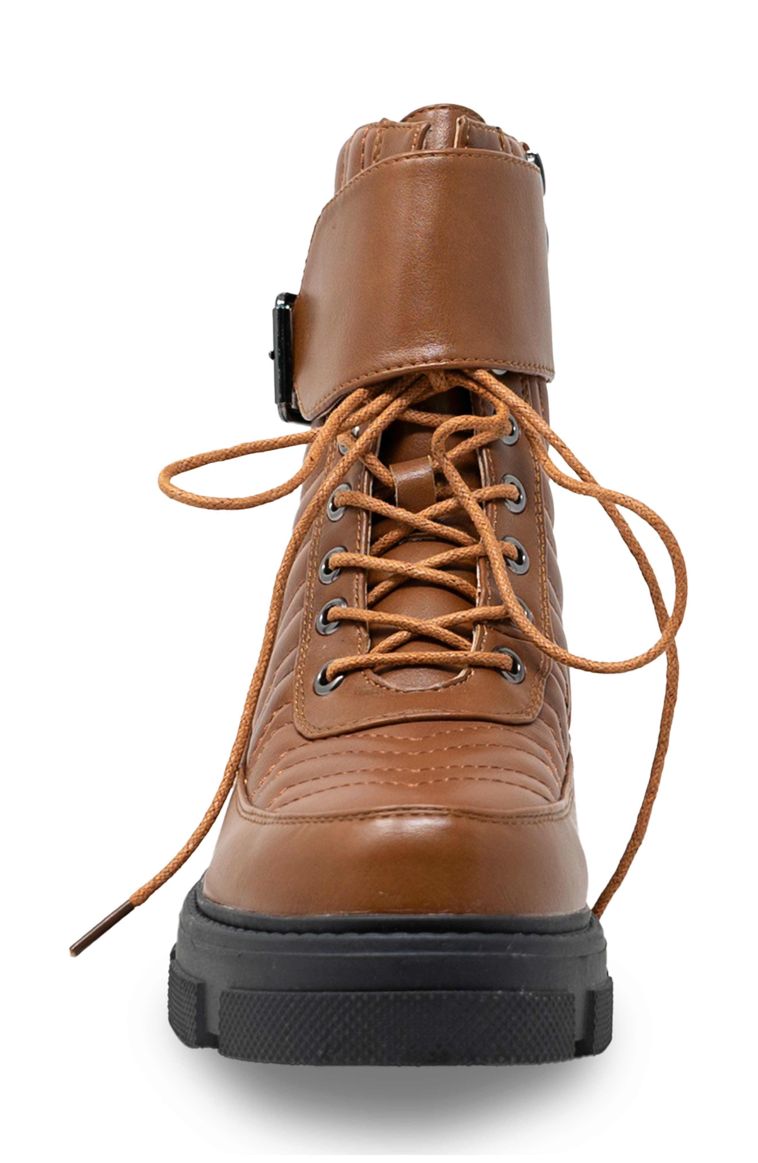 Marveo Quilted Lug Combat Boot, Alternate, color, TAN PU