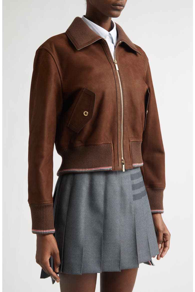 Crop Leather Flight Jacket, Alternate, color, TIRAMISU