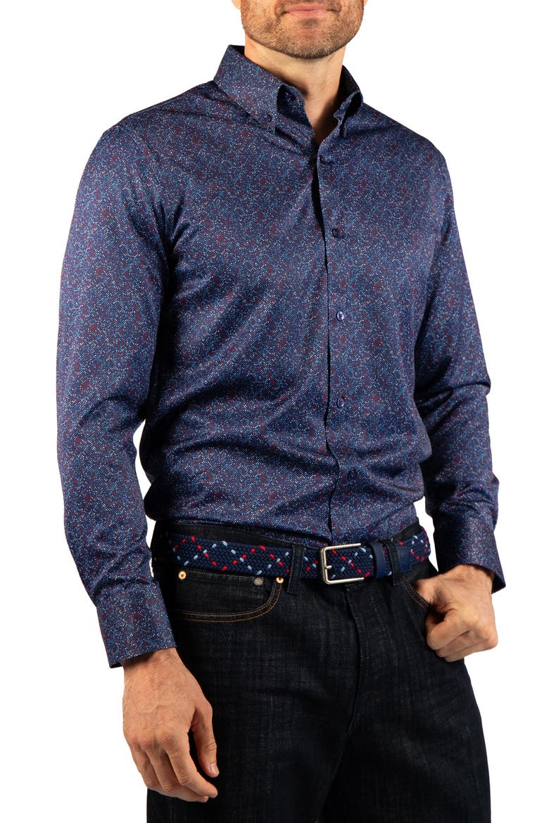 Dot Print Long Sleeve Performance Shirt, Alternate, color, SAPPHIRE BLUE