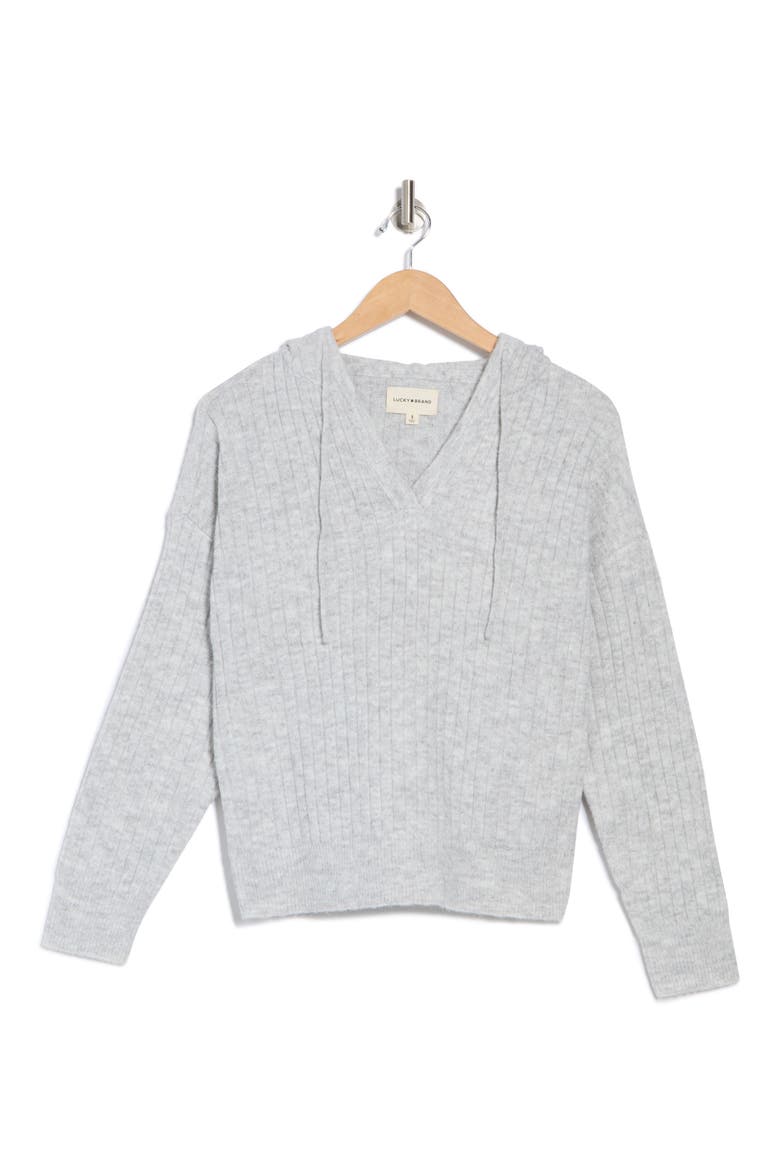 Hooded Ribbed Sweater, Alternate, color, HEATHER GREY