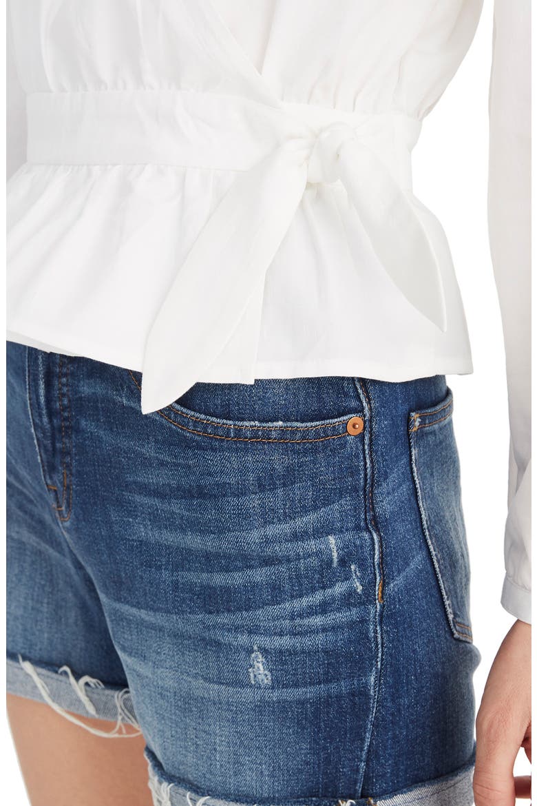 Puff Sleeve Peplum Wrap Top, Alternate, color, PURE WHITE