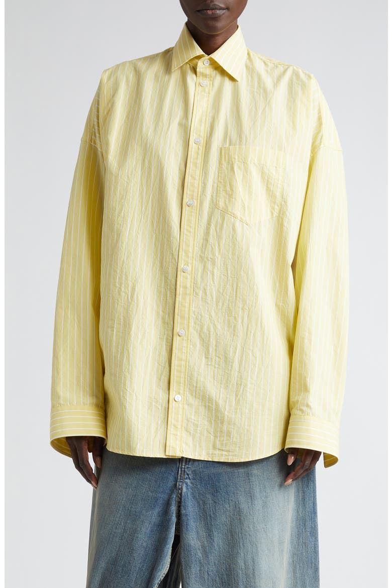 Stripe Cocoon Poplin Button-Up Shirt, Main, color, LIGHT YELLOW/ WHITE