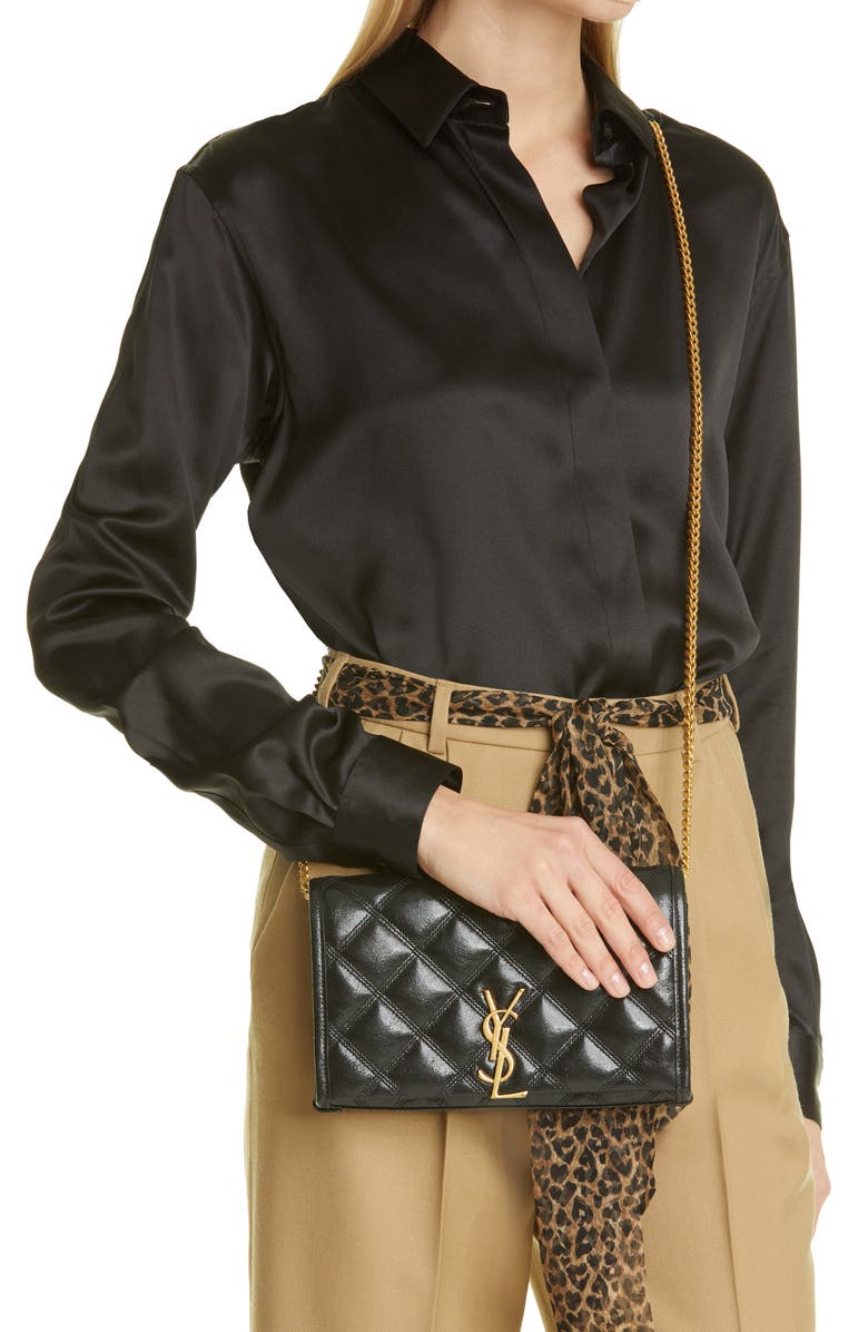 Saint Laurent Becky Diamond Quilted Leather Wallet on a Chain, Alternate, color, 