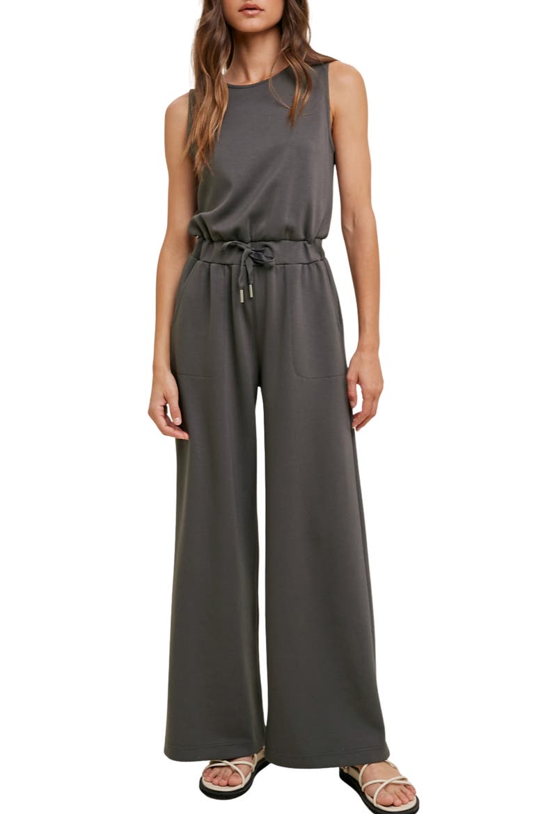 Wide Leg Scuba Jumpsuit, Main, color, CHARCOAL