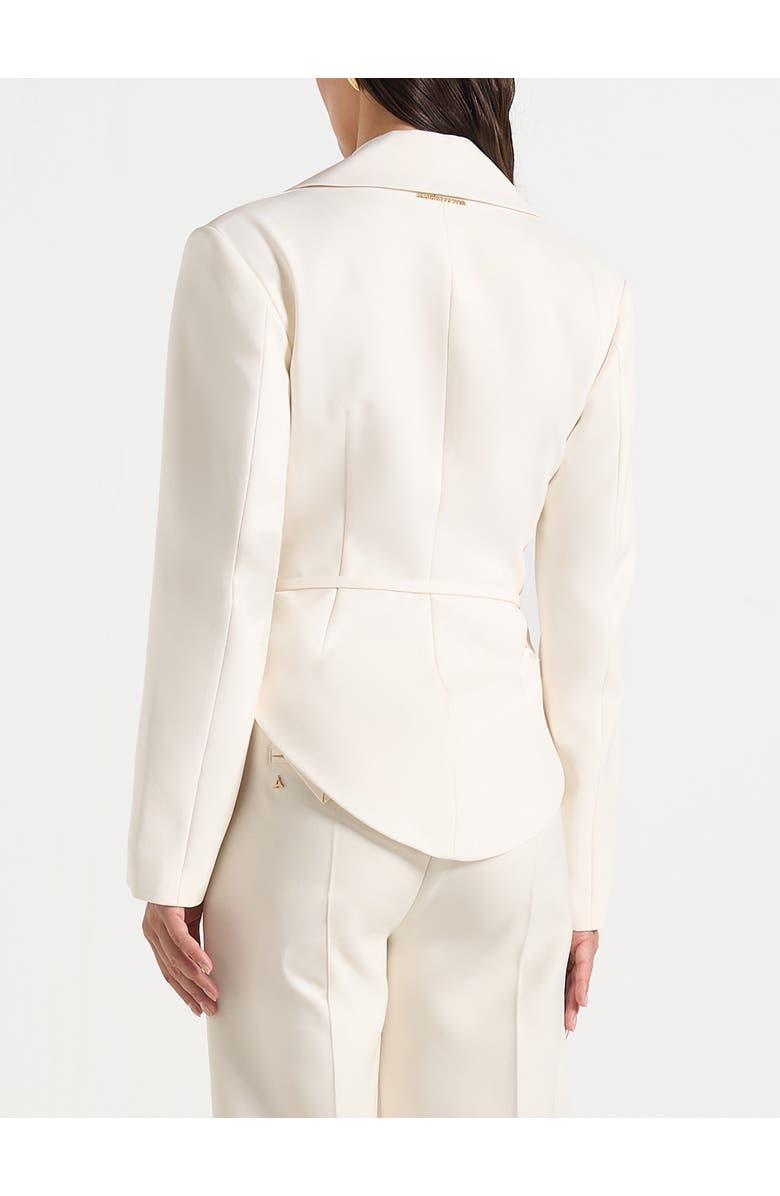 Manière De Voir Yuna Plunge Tailored Blazer With Belt, Alternate, color, Off White