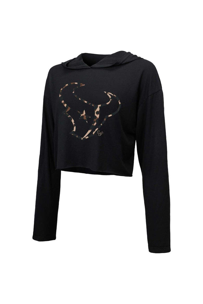 Women's Majestic Threads Black Houston Texans Leopard Cropped Pullover Hoodie, Alternate, color, Black
