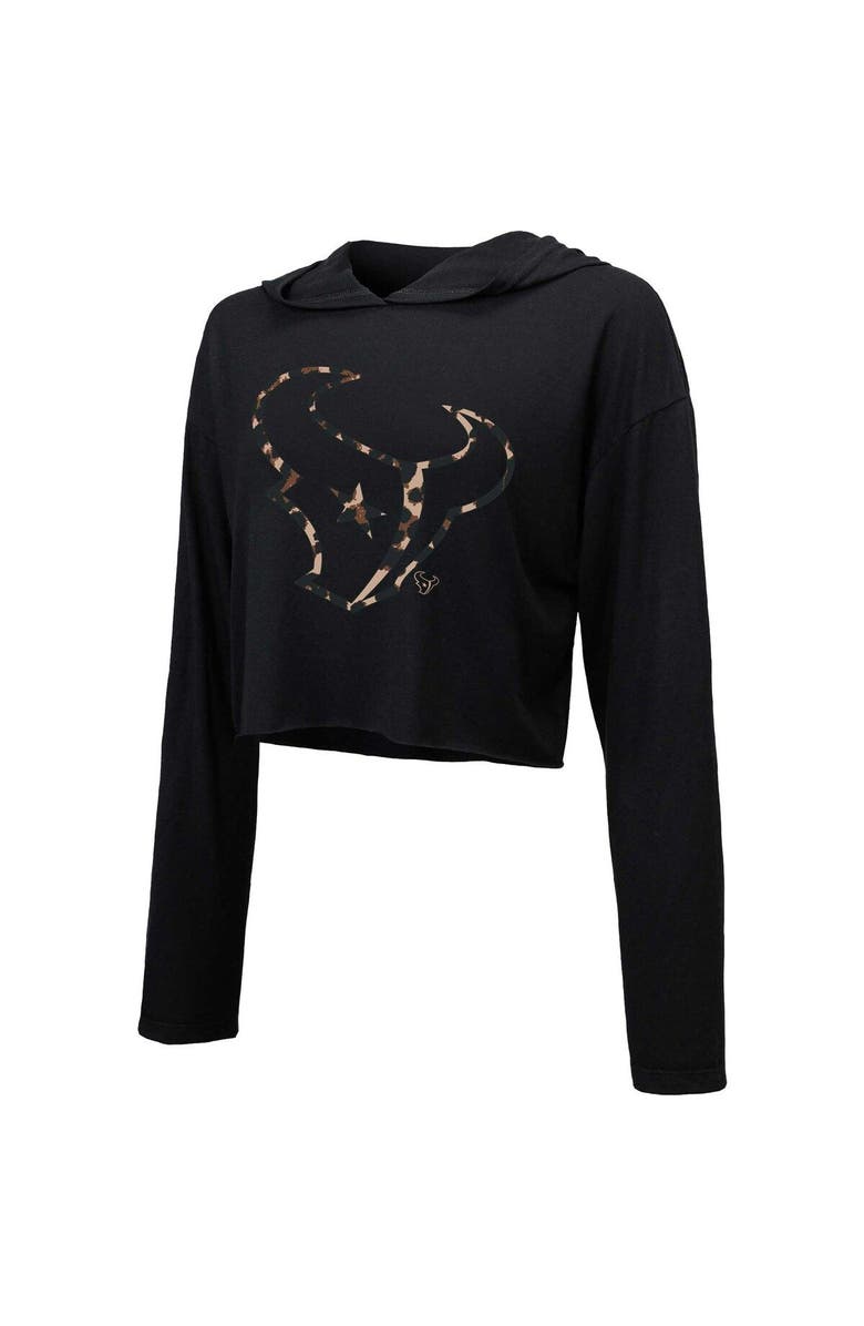 Majestic Threads Women's Majestic Threads Black Houston Texans Leopard Cropped Pullover Hoodie, Alternate, color, 