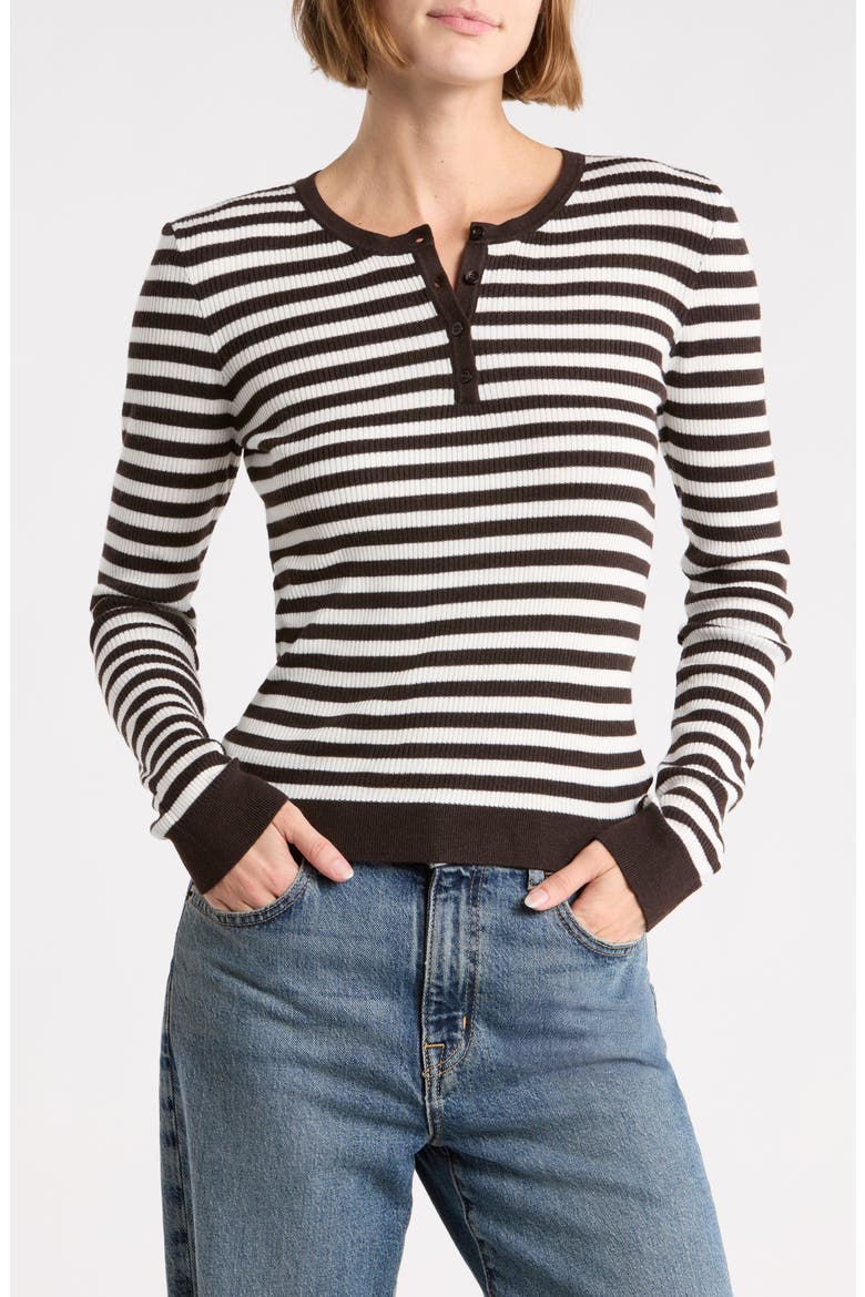 Striped Long Sleeve Henley Sweater, Main, color, BROWN STRIPE