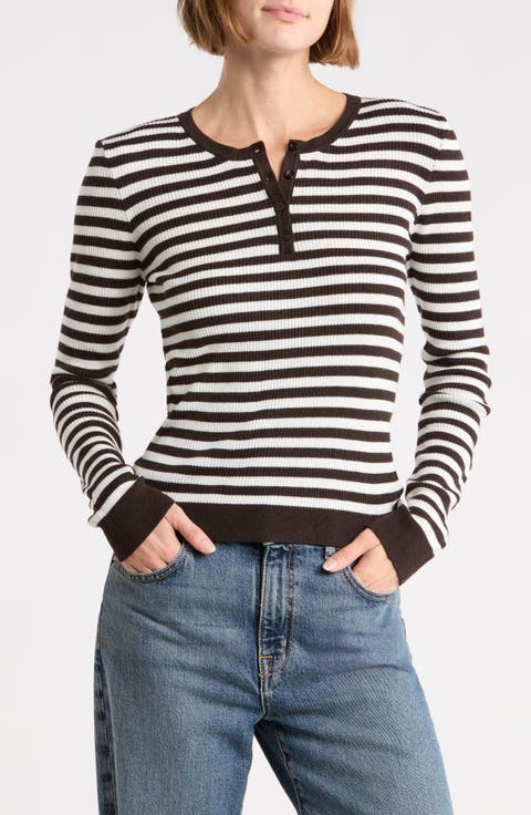 Striped Long Sleeve Henley Sweater