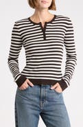 WAYF Striped Long Sleeve Henley Sweater